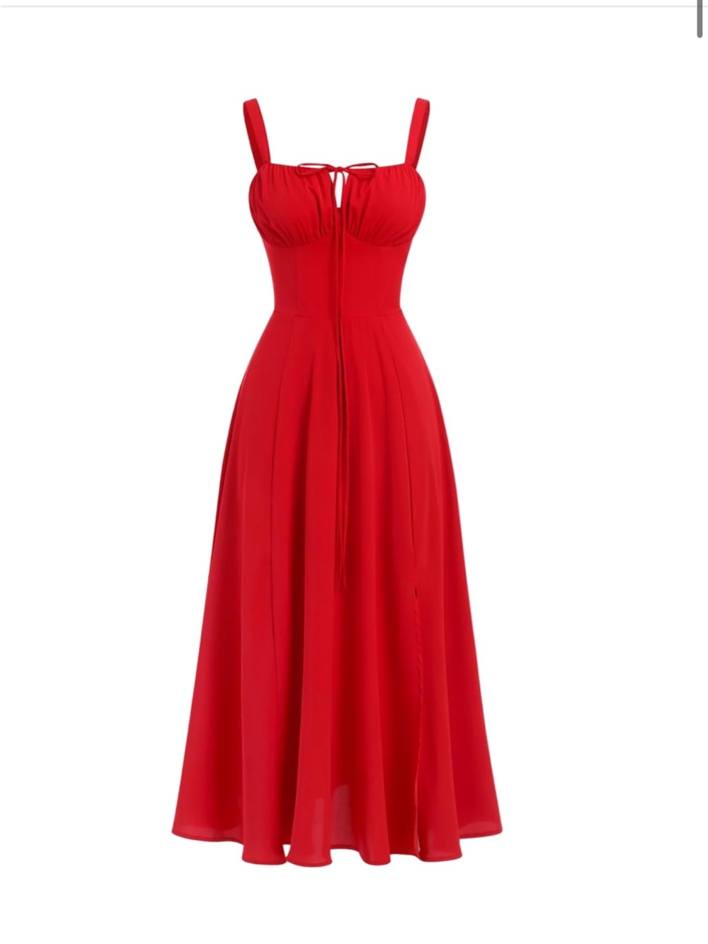 Red Sleeveless Midi Dress with Tie Front